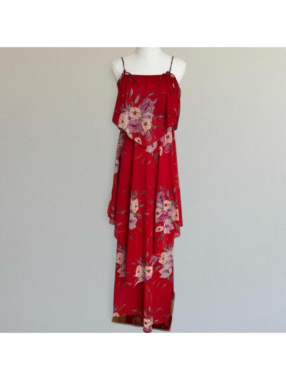 Vintage 70s floral handkerchief maxi dress Sz 3/4 - Picture 3 of 8